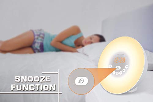Sunrise Alarm Clock, Wake Up Light with 6 Nature Sounds, FM Radio, Color Light, Bedside Sunrise Simulator (New-White) - Thumbnail 3