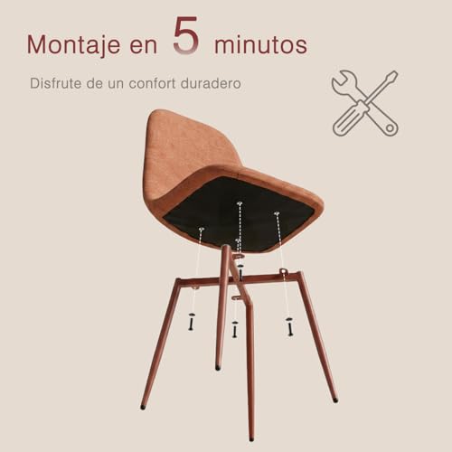 MEUBLE Cosy Set of 4 Scandinavian Dining Chairs Fabric Upholstered Kitchen Chair with Metal Legs, Load 120 kg Each, Red