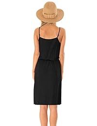 ETCYY - Vestidos de verano para mujer, cuello en V, color negro, con bordado, estilo casual y vintage