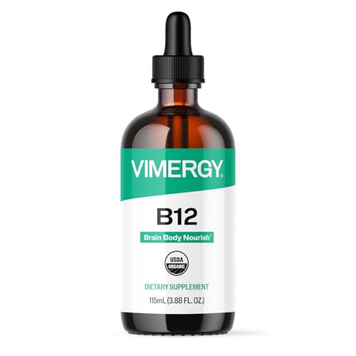 Vimergy USDA Organic Liquid Vitamin B12 Supplement 2500 mcg, Methylcobalamin & Adenosylcobalamin – Energy Support, Vegan, Non-GMO B12 Vitamins for Women & Men 115 Serving (115 mL)