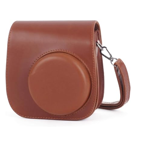Estojo Protetor Para Câmera Phetium Instant Mini 12 Compatível com Instax Mini 12 11, Bolsa de Couro PU com Bolso e Alça de Ombro Ajustável (Marrom)