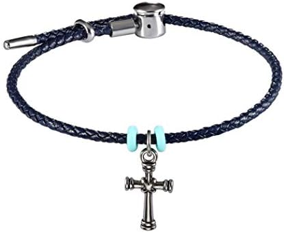 Leather Bracelet for Women Compatible with Pandora Beads DIY Adjustable Stainless Steel