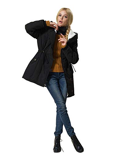 Eleter Women's Winter Warm Coat Hoodie Parkas Overcoat Fleece Outwear Jacket with Drawstring (3X-Large, Black) - Thumbnail 5