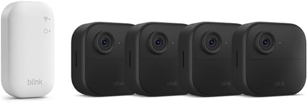 Blink-Kamera Outdoor 4 | Kabellose intelligente HD-Sicherheitskamera, zwei Jahre Batterielaufzeit, funktioniert mit Alexa | 4-Kamera-System mit enthaltenem Sync Module Core | IP65