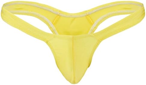 FFESHOW Men's Smooth Bikini Pouch Underwear G String Thongs (Yellow)