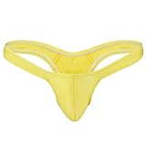 FFESHOW Men's Smooth Bikini Pouch Underwear G String Thongs (Yellow)