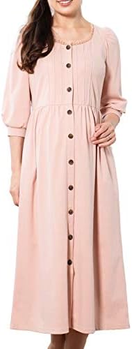 Sweet Mommy マタニティパジャマ ワンピース 前開き ピンタック 襟レース 在庫限り M シルキーコットン ピンク