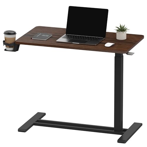 SANODESK Medical Adjustable Overbed Bedside Table with Hidden Casters, Pneumatic Mobile Laptop Computer Standing Desk Cart with Tray, Hospital and Home Use(31.5