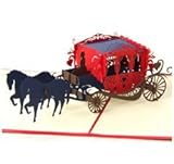 Horse Carriage 3D Pop- up Greeting Card By Chinese Paper-Cut Art 10x15cm