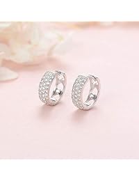 Carleen - Pendientes de aro de plata de ley chapados en oro blanco de 14 quilates con circonita cúbica cúbica de circonita cúbica pequeña   pequeña   pequeña   pequeña gruesa para cartílago, 0.591 in, Plata chapada en oro blanco, US_JWE_B07L4WWH99