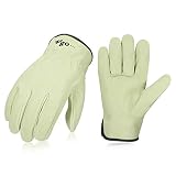 Vgo 3Pairs Unlined Men's Pigskin Leather Work Gloves, Drivers Gloves(Size L,Light Cyan,PA9501)