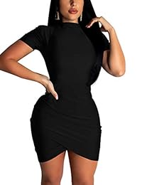 BORIFLORES Vestido corto de club, de manga larga, con fruncido y fruncido, para mujer