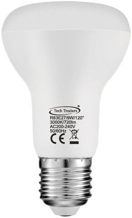 R63 Reflector E27 LED Spotlight Bulbs, 9W 720Lm, Non-Dimmable Warm White 3000K