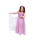 Butterfly Craze Pink Princess Halloween Costume Girls Dress w/Cape Tiara & Wand (Medium 3-4 Yrs)