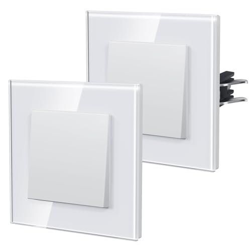BSEED Light Switch With Glass, Wall Light Switch with Hook,Switch Switch,Push Button,Easy Installation,E-Series,1 Gang 2 Way - 2 Packs,86mm White