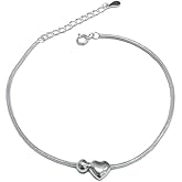 FUNYCHEN Valentine Gifts 925 Sterling Silver Heart Charm Bracelet for Women Dainty Love Beaded Snake Trendy Heart Link Chain Bracelet to Daughter Mom Adjustable Chain Wedding Birthday Jewelry for Her
