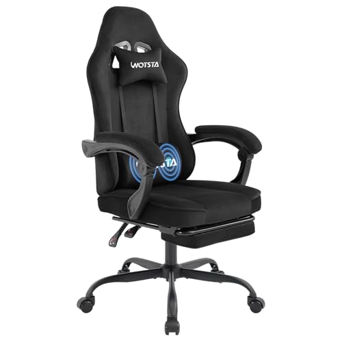WOTSTA Massage Chaise Gaming Tissu avec Coussin en éponge Haute densité, Siege Gamer avec Repose-Pieds, Fauteuil Gamer pour Adultes Kids,Chaises de Bureau Capacité de Charge 120 kg
