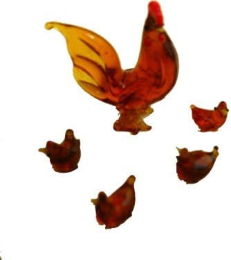 Figures Set 5 Piece Mini Chicken Family of Hand Made Colored Glass 1 Hen Height Approx 4 cm 4 Babies Height Approx 1 cm Oberstdorfer Glashütte