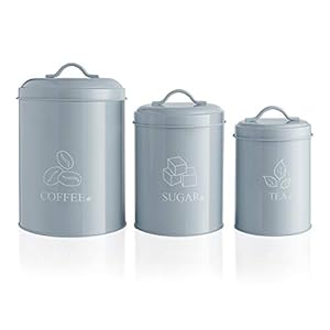 Set van 3 Opbergpotten voor Koffie, Suiker en Thee, Metalen Voorraadbussen met Luchtdichte Deksels…