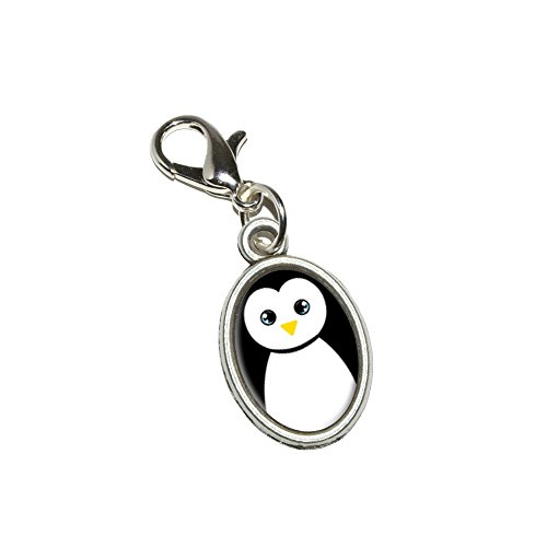 Graphics and More Penguin - Black and White Antiqued Bracelet Pendant Zipper Pull Oval Charm with Lobster Clasp