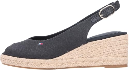 Damen Wedge Sandalen Slingback mit Keilabsatz, Schwarz (Black), 37