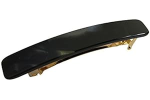 French Amie Small 2 1/4 inch Celluloid Handmade Hair Barrette No Slip Grip Durable Styling Women Hair Accessories Hair Clip for Girls, Made in France(Black)