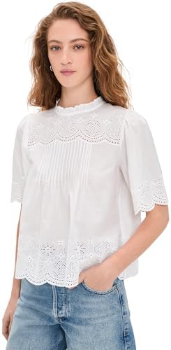 Amazon.com: Madewell Womens High-Neck Lace-Insert Pintuck Top
