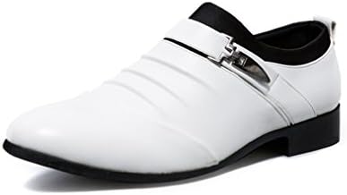 Hunleathy Men's Casual Slip on Oxford Pointed Toe Dress Shoes White US 9.5