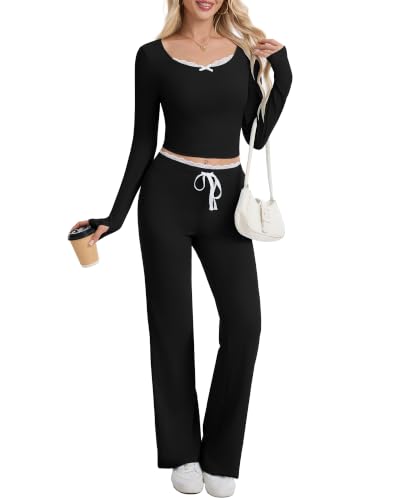 GYMNEEDY 2 Piece Lounge Set Women,Crop Top with Matching Flare Pants at Amazon