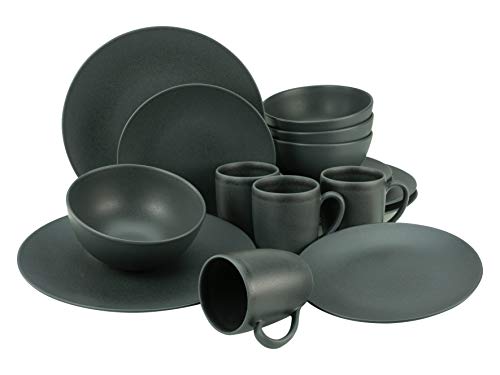 CreaTable, 23145, Serie Soft Touch Black, 16-teiliges Geschirrset für 4 Personen, Kombiservice aus Steinzeug, spülmaschinen- und mikrowellengeeignet, Made in Europe