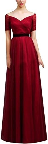 Dasior Women's Sexy Off Shoulder Short Sleeve Tulle Evening Dress Lace-up