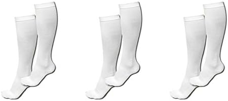 (3 Pair, Sm/Med, White) ASRocky Graduated Compression Socks Anti-Fatigue Antimicrobial Calf High Below Knee Mens Womens Sock Leg Foot Ankle Heel Support Pain Relief Stockings Reduce Swelling