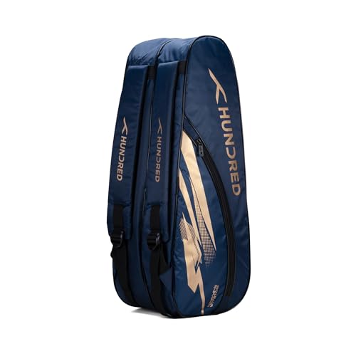 HUNDRED Cosmogear Badminton Kit-Tasche (Navy) Doppelter Reißverschluss | Tasche mit Reißverschlusstasche vorne | Material: Polyester | Gepolsterte Rüc