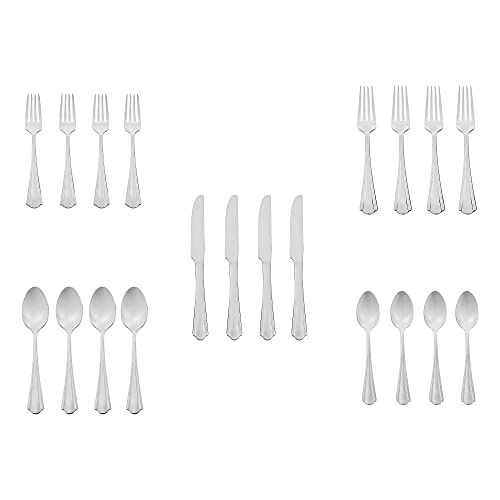 Amazon Basics 20Piece Stainless Steel Flatware Set with Scalloped Edge
