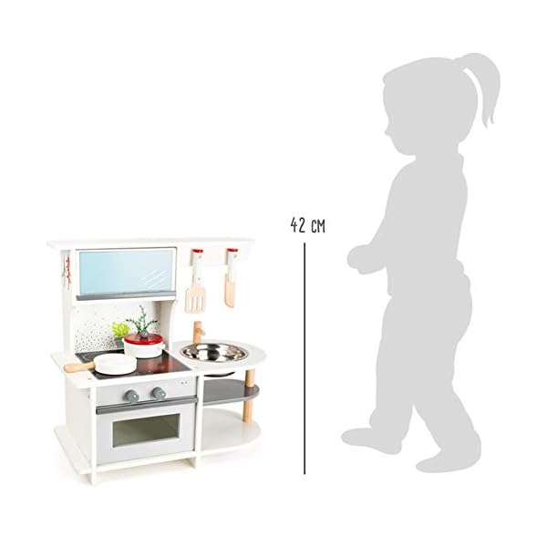 small foot Kinderküche "Grazil" mit Backofen, Pfanne, Kochtopf, Küchenhelfern und Waschbecken, ab 3 Jahren, 11159, 45 x 22 x 42 cm – Bild 7