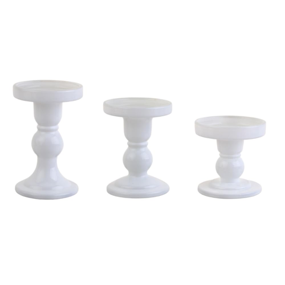 Photo 1 of BTGLLAS 3-Piece Set of White Glass Candlestick, Crystal Candlestick Holder Holder and Conical Candle, Christmas Candle Holder Decoration, Family Living Room Wedding Candle Holder (white1set)