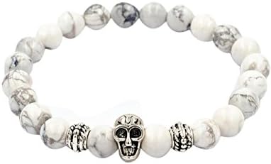 OVERMAL Natural Silver Bead 8mm Elastic Tibet Gold Skull Lucky Bracelet