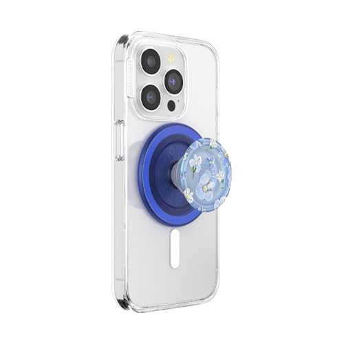 PopSockets Round Phone Grip Compatible with MagSafe, Adapter Ring Included, Phone Holder, Wireless Charging Compatible – Blue Fields