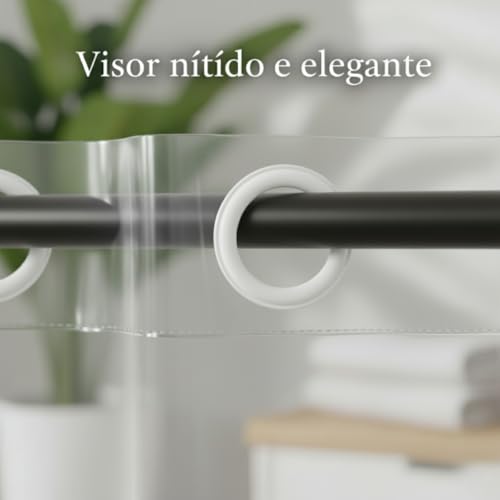 Cortina Para Box de Banheiro em PVC Impermeável Antimofo com Visor Transparente - 1,38 x 2m (BRANCO)