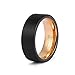 LerchPhi Mens 8mm Black Tungsten Carbide Ring Outside Matte Brushed Inner 18K Rose Gold Plated Free Personalized Engrave Supported Comfort Fit Wedding Band