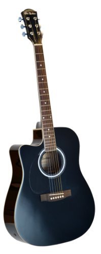 Cutaway Left Handed Black Full Size Dreadnought Acoustic Guitar Ebony - Lefty & DirectlyCheap(TM) Translucent Blue Medium Guitar Pick (ALL-PRO)