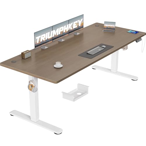 TRIUMPHKEY Höhenverstellbar Schreibtisch groß 200x80cm mit USB Ladeanschluss, 3 Memory-Steuerung Schreibtisch Höhenverstellbar Anti-Kollisions Höhenve