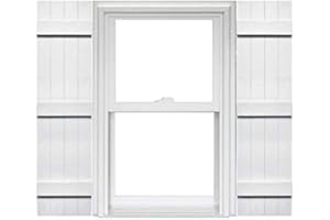Mid America Board and Batten 14" 4 Board Joined Vinyl Standard Shutter (1 Pair) - 14 x 55 001 White