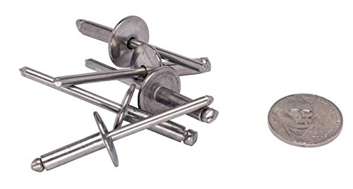 #68 Large Flange Stainless Rivets (25pc) 3/16" Diameter, Grip Range (3/8" - 1/2"), All 18-8 Stainless Steel