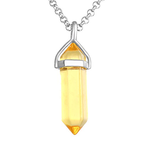 BRCbeads Gemstone Necklace Pendant Crystal Healping Point Reki Chakra Unisex Stainless Steel Chain 20''