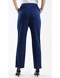 Soojun Jeans de corte regular con cintura elástica y ajuste fácil para dama