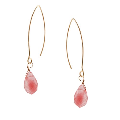 Humble Chic Women's Teardrop Threaders - Rose Faceted Briolette Jewel Drop Open Hoop Earrings, Rose