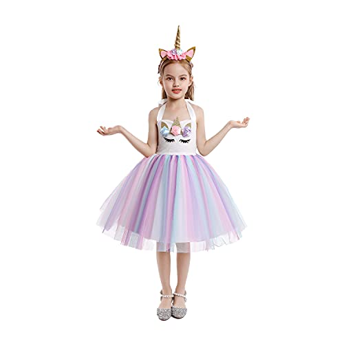 Sequin Unicorn Dress for Girls Princess Unicorn Costume Toddler Birthday Party Rainbow Tutu Dress Up Clothes with Headband