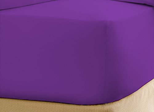 500-Thread-Count Egyptian Cotton Super Soft Extra Deep Pocket Fitted Sheet/Bottom Sheet King/Eastern King Solid Purple Fit Up to 21" inches Deep Pocket Fully Elastic All Around