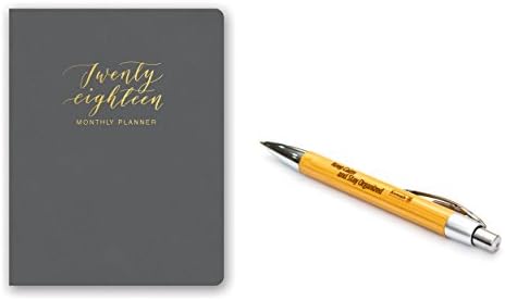 Orange Circle Studio 2018 Leatheresque Monthly Planner, Aug. 2017 - Dec. 2018, Clearly Charcoal &amp; Comes with Kemah Pen Made From Natural Bamboo
